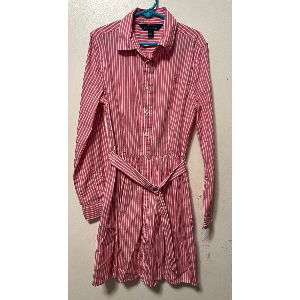 NWOT Polo Ralph Lauren Big Girls Striped Pink Cotton Shirtdress size 10